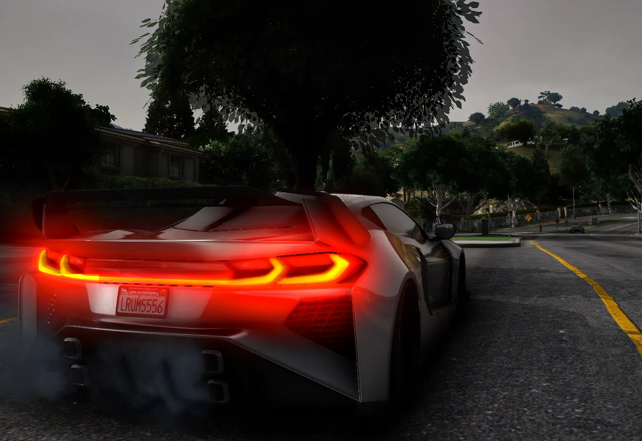 LibertyRush supercar launching down a city road
