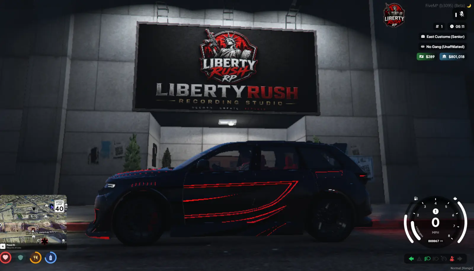 Custom LibertyRush vehicle parked outside the LibertyRush Recording Studio